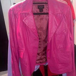 Hot pink Vakko leather coat